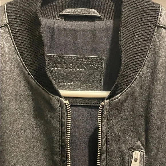 All Saints Black Leather Bomber Jacket - Picture 3 of 3